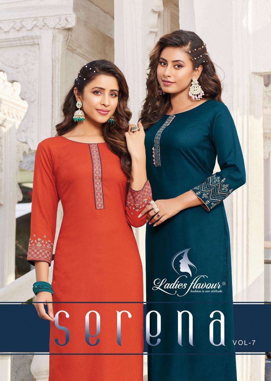 LADIES FLAVOUR PRESENTS SERENA VOL 7 RAYON WITH EMBROIDERY WHOLESALE KURTI